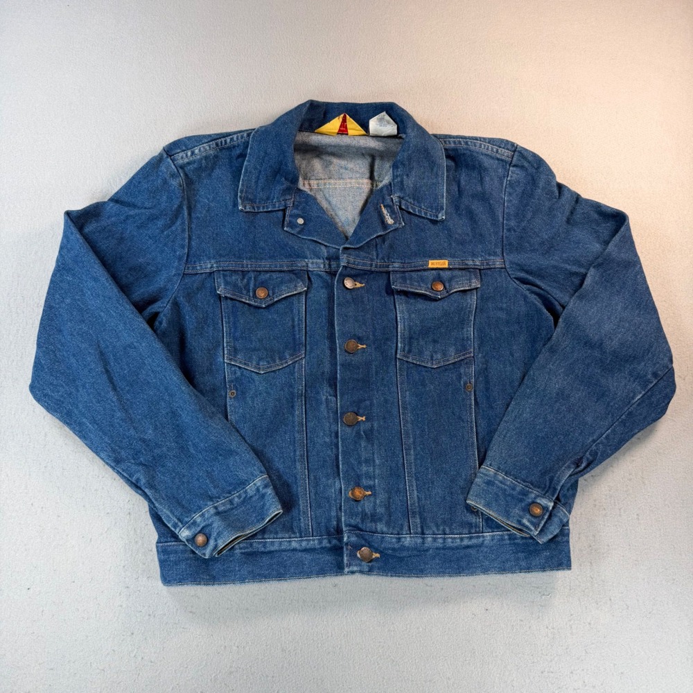 Vintage Rustler Denim Jacket Mens Medium Wash Trucker Jean Jacket Blue